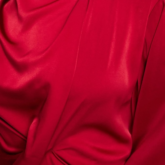 Satin maxi dress with drape bodice and kimono sleeve in deep red. - Picture 3 of 6